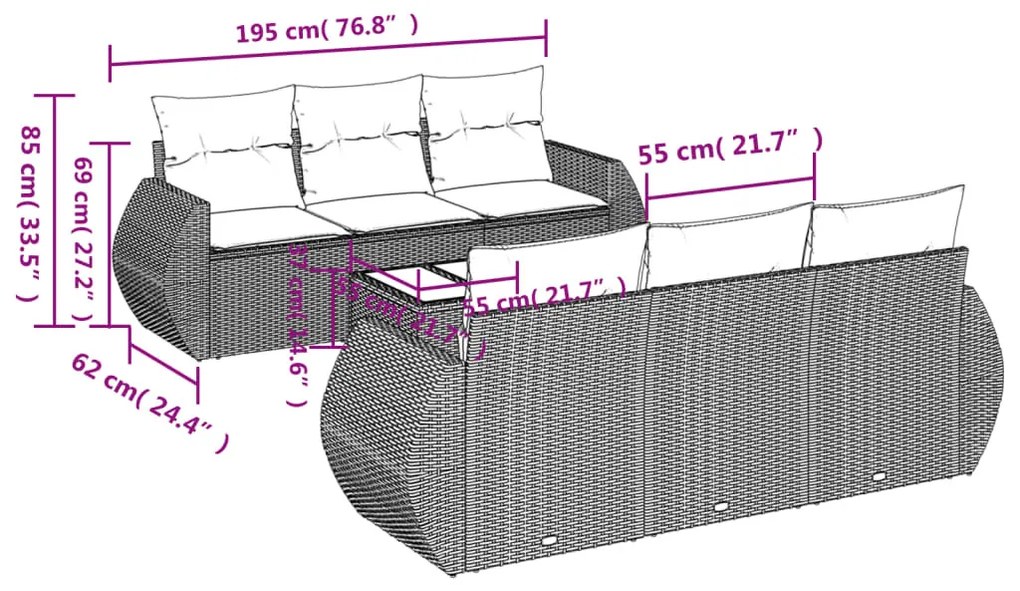 7 részes szürke polyrattan kerti ülőgarnitúra párnákkal