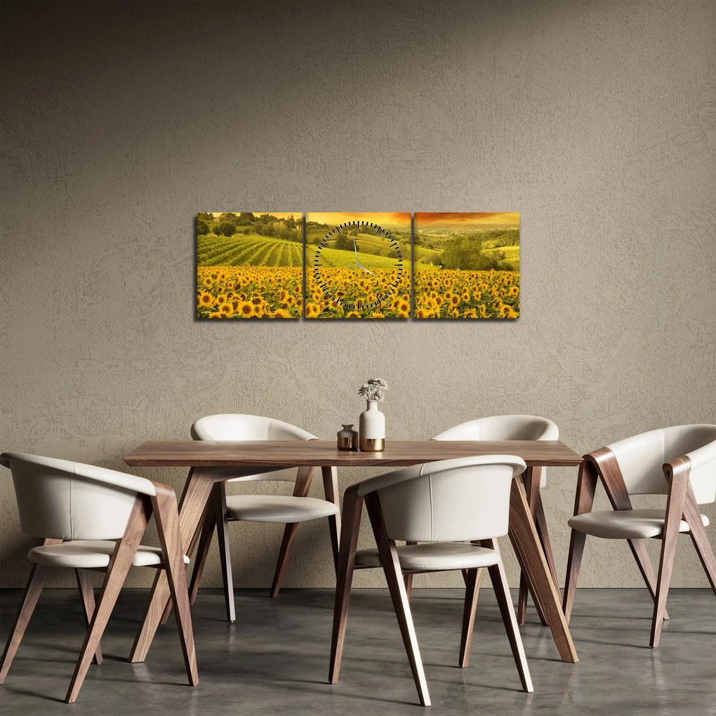 Kép - Napraforgó mező (órával) (90x30 cm)