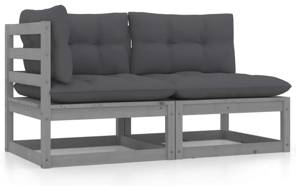 vidaXL 2 részes szürke tömör fenyőfa kerti ülőgarnitúra párnákkal