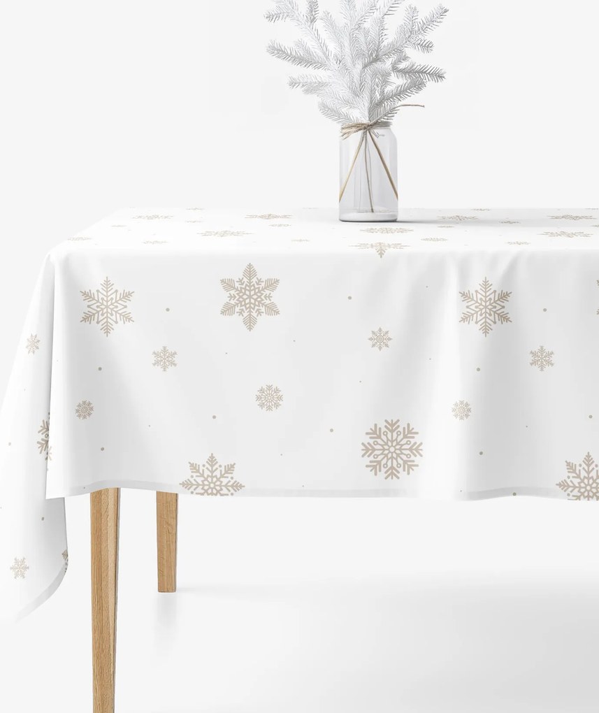 Goldea szögletes terítő 100% pamutvászon - hópelyhek fehéren 120 x 180 cm