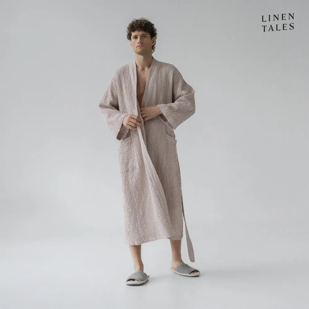 Világos rózsaszín lenkeverék fürdőköpeny S/M Powder – Linen Tales