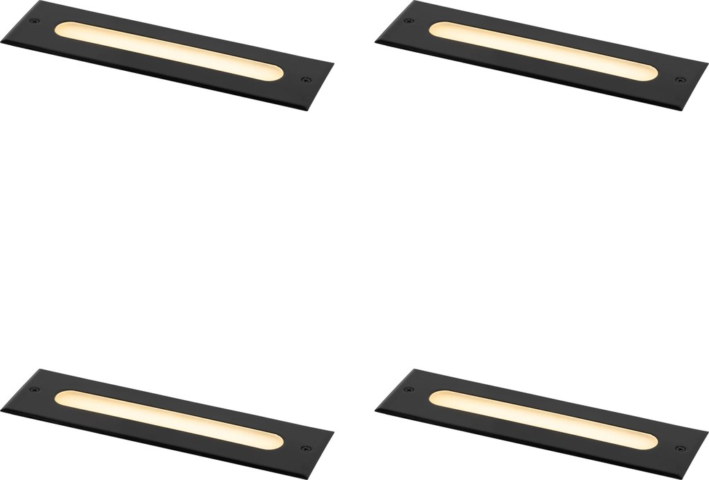 4 darabos modern fekete talajba süllyeszthető spotlámpa készlet 30 cm LED-del IP65 - Eline