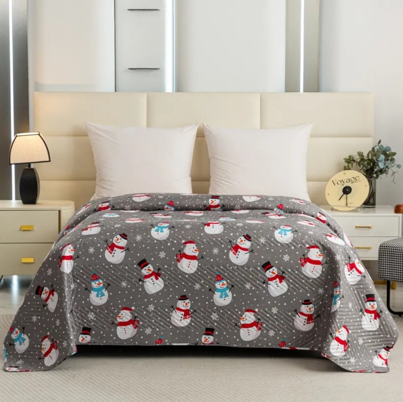 Přehoz na postel HAPPY SNOWMAN, šedý Méret: 200 x 220 cm