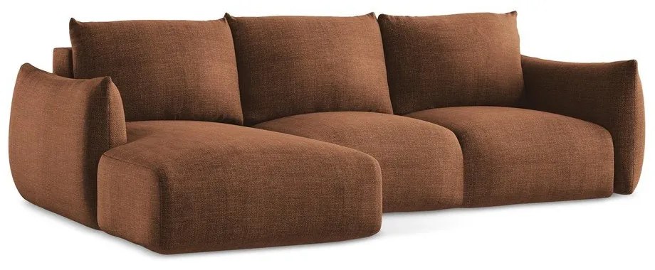 Terrakotta színű kinyitható sarokkanapé (bal oldali-heverő résszel) Leila – Makamii