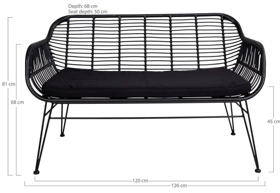 Trieste fekete műrattan kerti kanapé - House Nordic