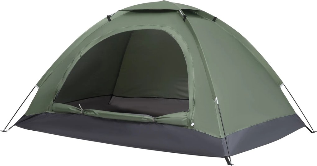 Outsunny 2 Személyes Kempingtáska 2 Hálós Ablakkal, Zsebbel, Hordozótáskával és Üvegszálas Kerettel 205 cm x 152 cm x 109 cm Zöld | Aosom