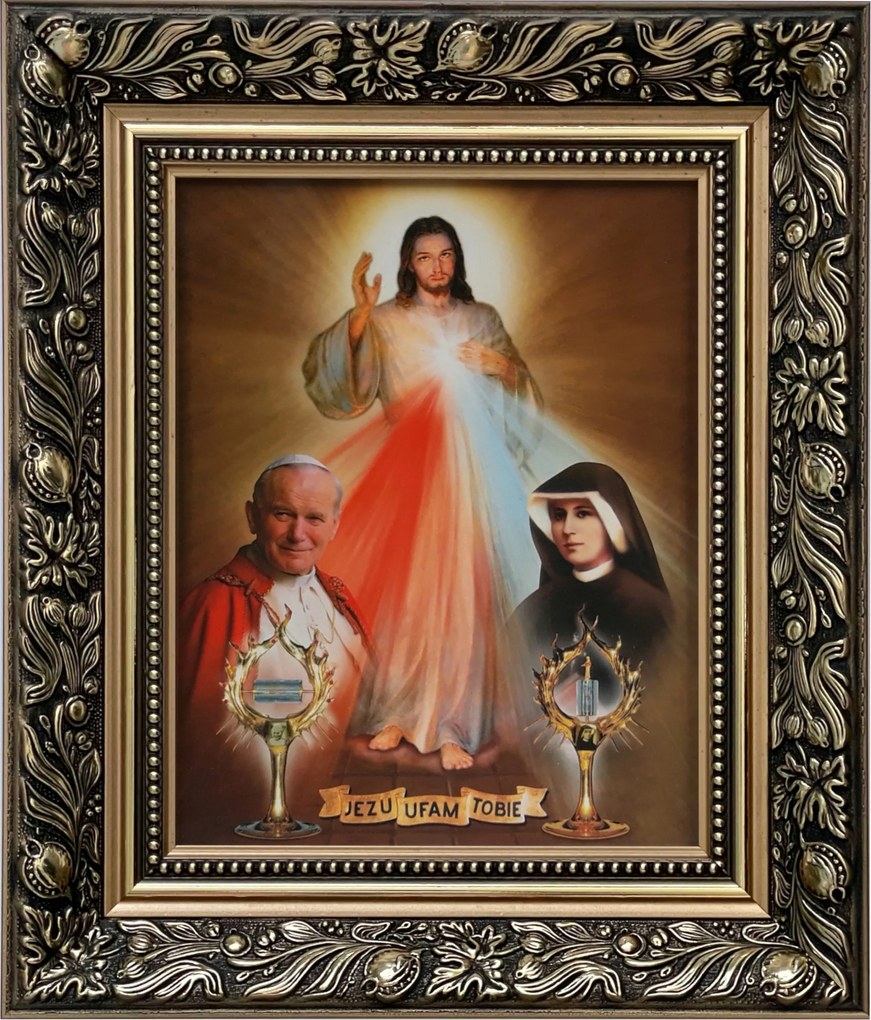 Vászonkép 35x30 Jézus Bízom Benned Isten Irgalma Arany Díszített Keret