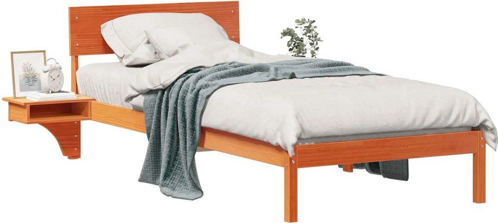 vidaXL Ágykeret fejtámlával Faggyú barna 90 x 200 cm Tömör fenyőfa