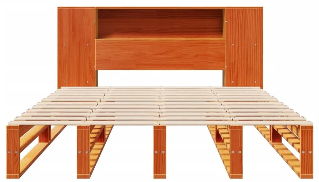 viaszbarna tömör fa könyvespolcos ágy matrac nélkül 140 x 190cm