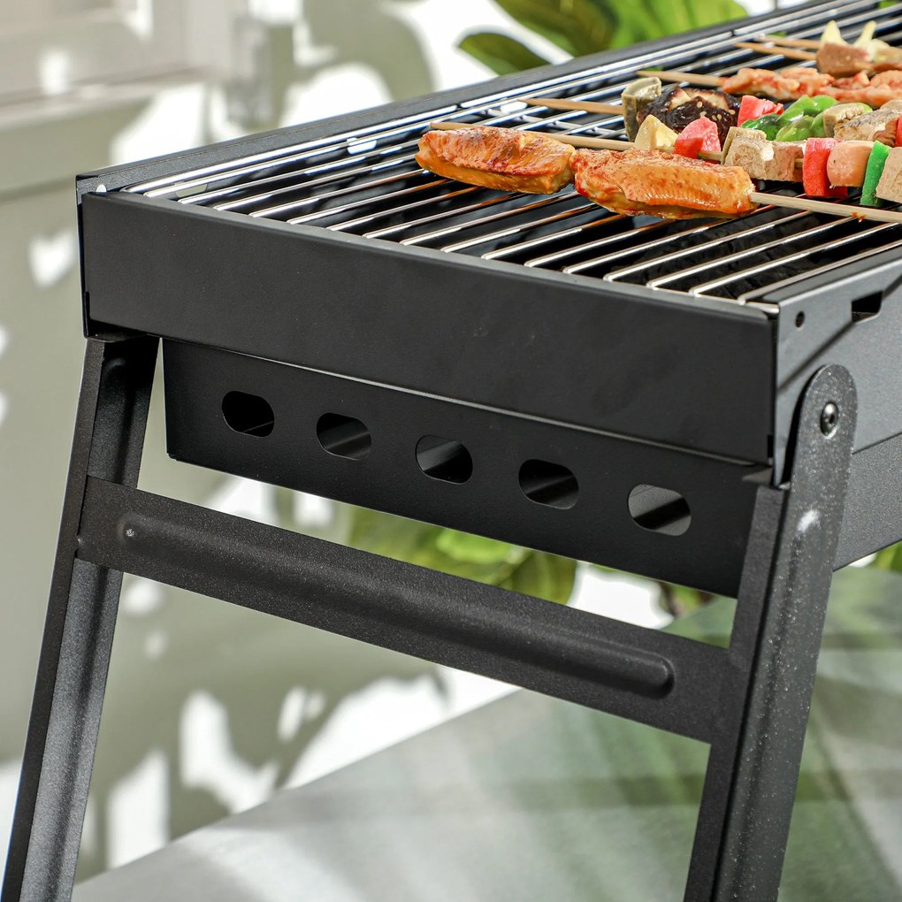 Outsunny Hordozható Összecsukható Szén Grillsütő Szén Tálcával 74L x 30W x 37H cm, Fekete | Aosom