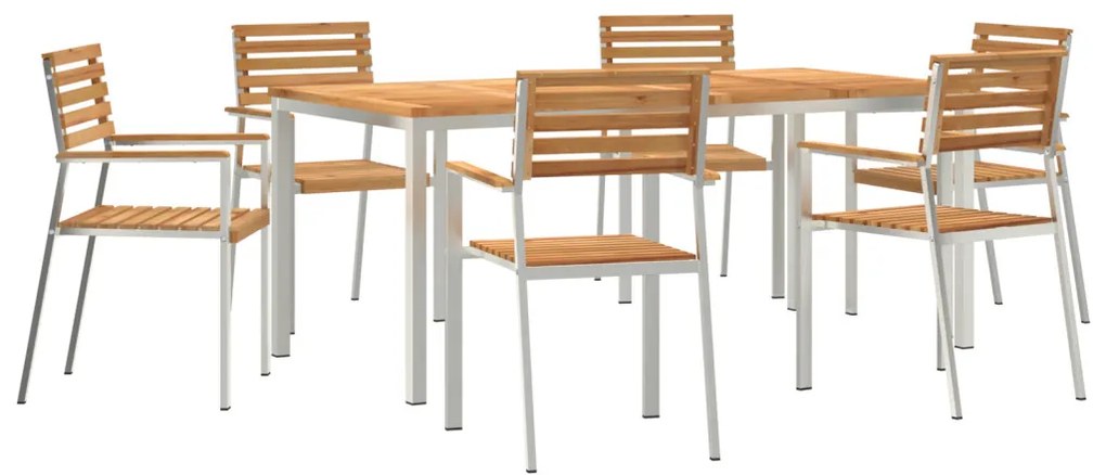 7 Részes Kert Étkezőszett Tömörfa Tíkfa, Kültéri Étkezőasztal 180x90x75 cm Tömörfa Tíkfa, Összecsukható Kerti Székek 2 db Tömörfa Tíkfa és Acél, Összecsukható Kerti Székek 4 db Tömörfa Tíkfa és Acél