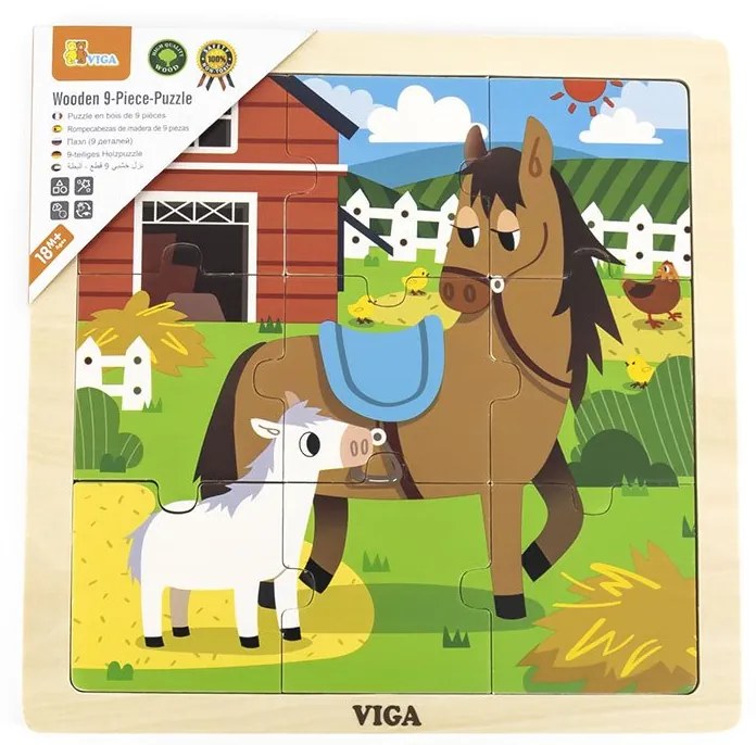 Fa képes kirakó puzzle Viga 9 db Ló