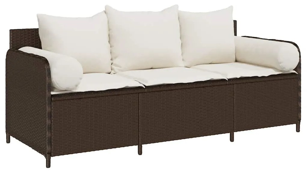 3 személyes barna polyrattan kerti kanapé párnával