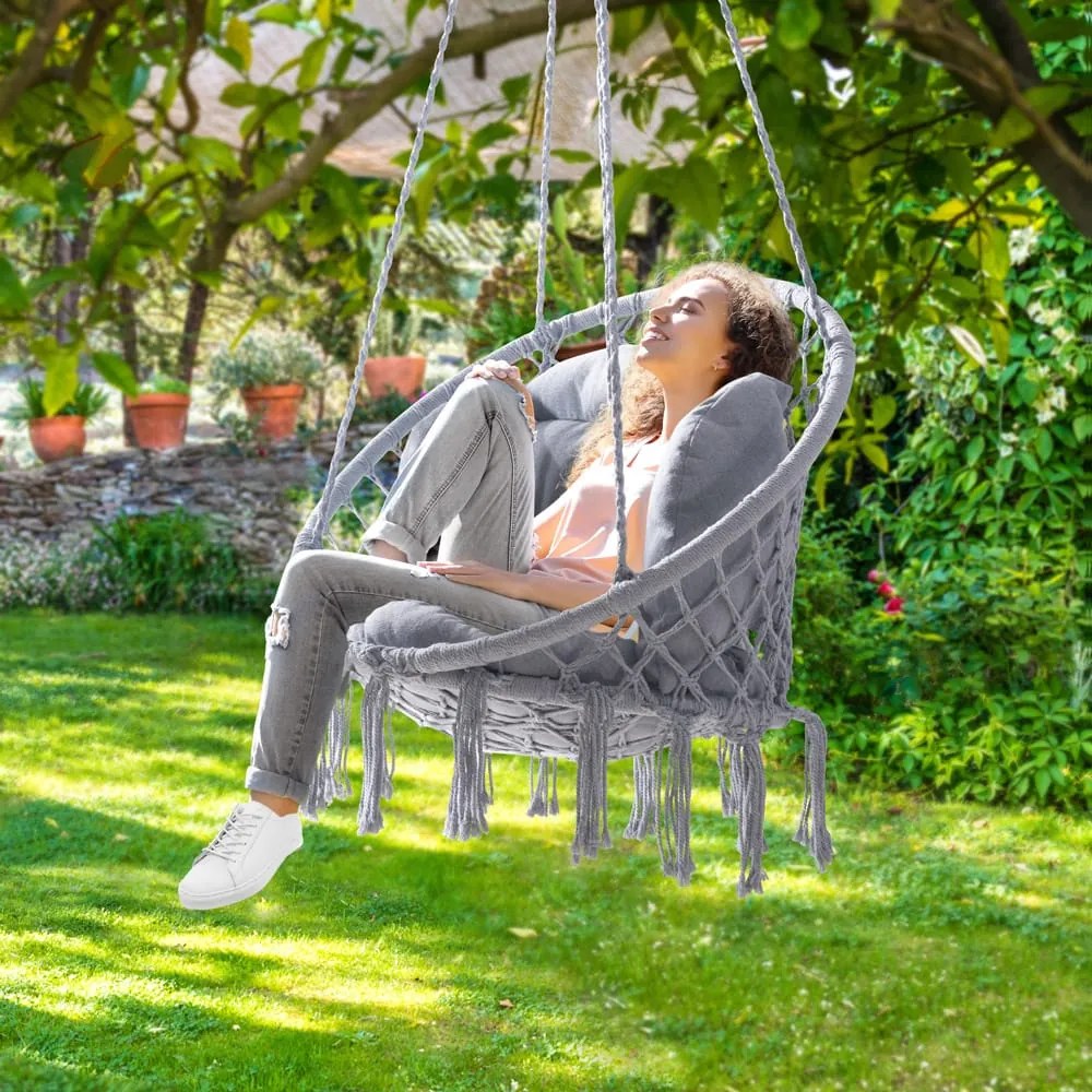 BOHO függőszék párnával, Ø61cm, világosszürke Detex