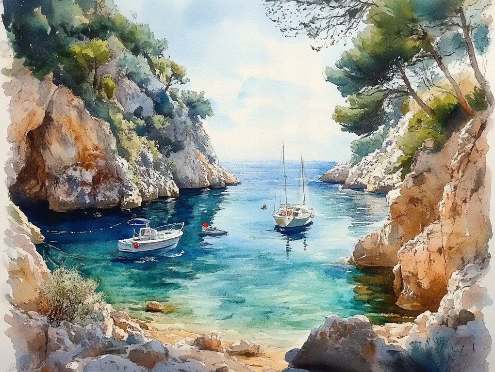 Vászonkép Canvas Tájkép Horvátország Tengerpart Öböl Tenger Jacht 80x60