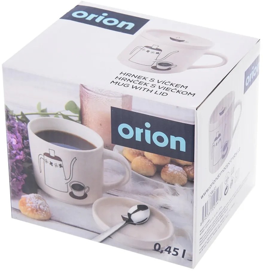 Fehér porcelán fedeles bögre 450 ml – Orion