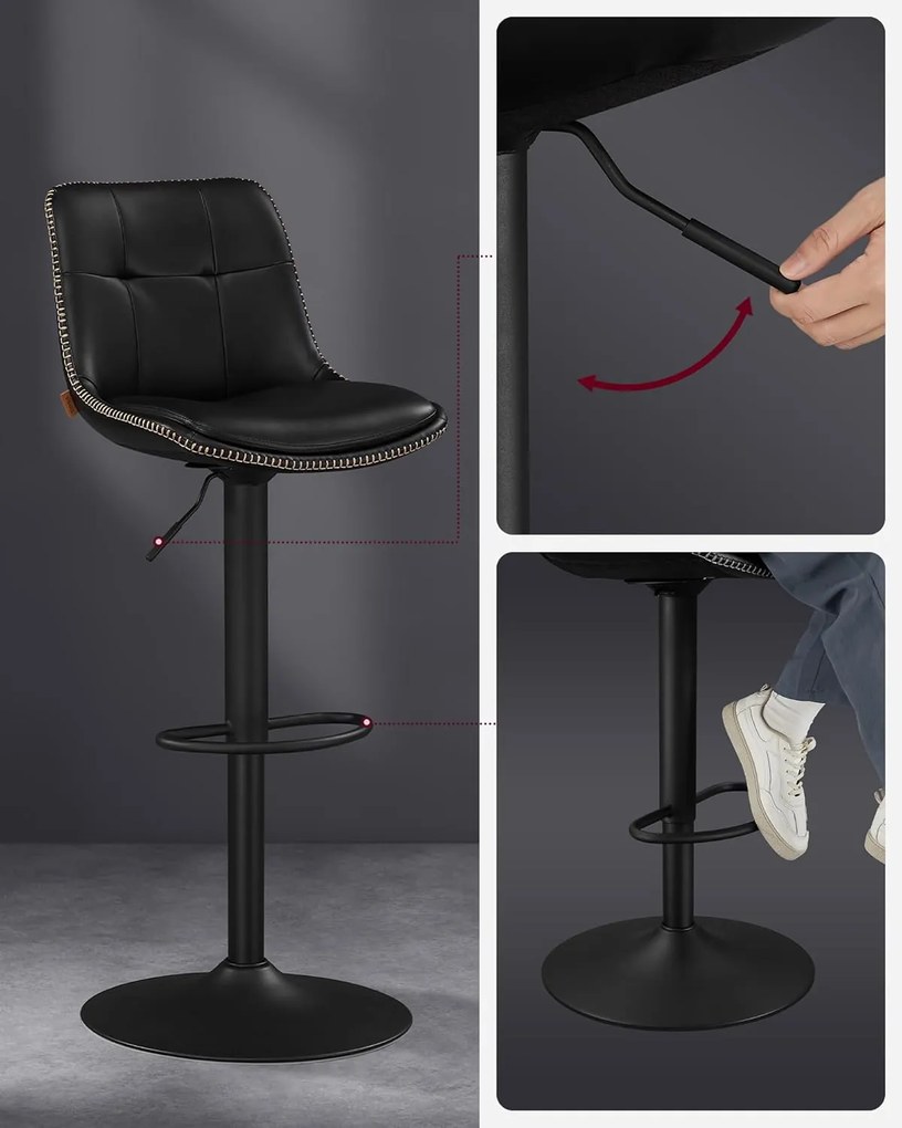 2 db bárszék szett, állítható magasságú , 44 x 48 x (90–112) cm, fekete színű