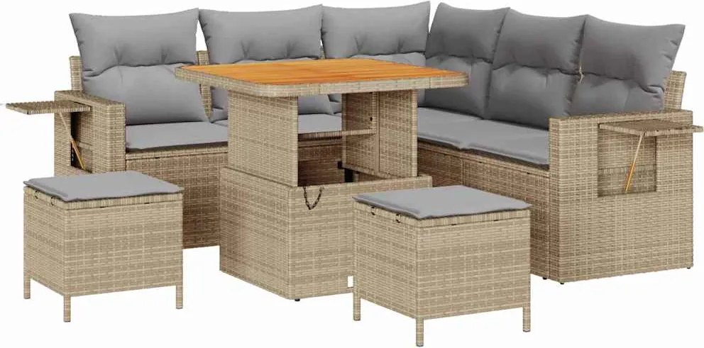vidaXL Kerti Kanapé Szett 9 pcs Beige és Világosszürke polirattan