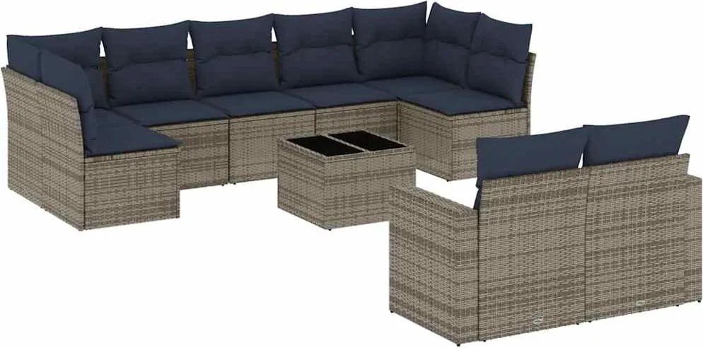 vidaXL 10 részes szürke polyrattan kerti ülőgarnitúra párnával