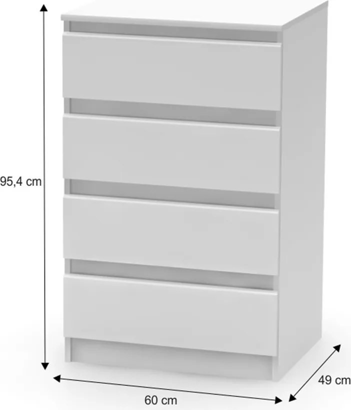 4 fiókos komód, fehér, HANY NEW 014