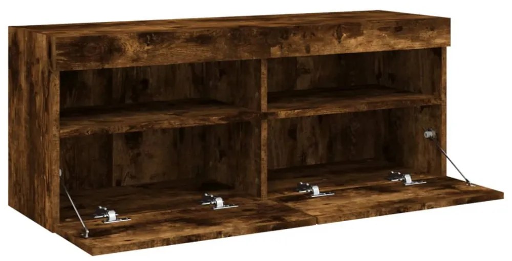 füstös tölgy színű fali TV-szekrény LED-ekkel 100x30x40 cm