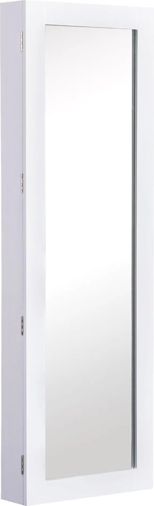 HOMCOM Fali Fülhallgató Tükörszekrény Ékszertartó Akasztókkal és Nyílásokkal Nyakláncokhoz - 37x9.5x112 cm Fehér | Aosom