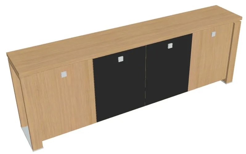 Verno+ alacsony szekrény 260 x 46 x 90 cm, kombinált ajtó, világos tölgy / fekete