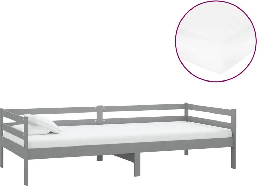 vidaXL szürke tömör fenyőfa dívány matraccal 90 x 200 cm