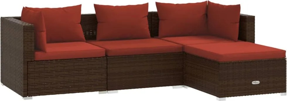 4 részes barna polyrattan kerti bútorszett párnákkal