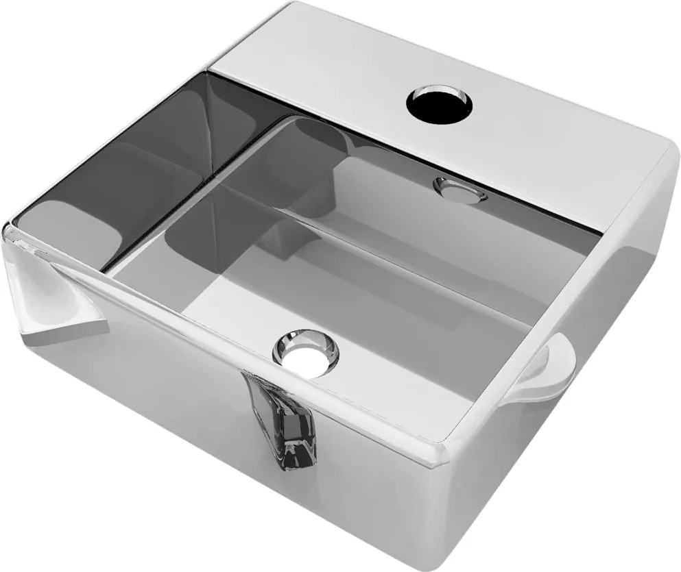 vidaXL ezüstszínű kerámia mosdókagyló csap furattal 38 x 30 x 11,5 cm