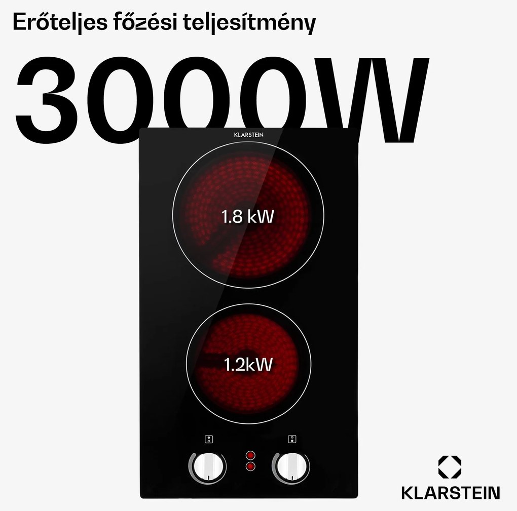 Klarstein EasyCook Domino, üvegkerámia főzőlap, 3000 W, forgó szabályozó, fekete
