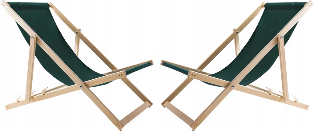 2X Kerti Napozóágy Fából Összecsukható Woodok Zöld Szövet