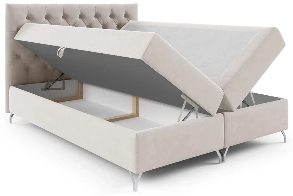 Wilsondo GULIETTE ágyneműtartós kárpitozott boxspring ágy matracokkal - fehér Méret: 160x200