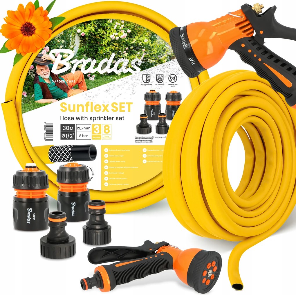 Kerti Tömlő 1/2 Víz Tekercses Rugalmas 30 m Törölköző 3 Rétegű Öntöző Yo