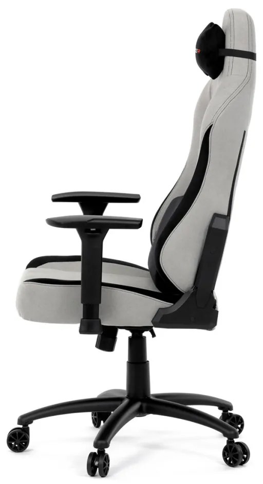 Scaun pivotant gamer, material argintiu, structură balansoar, poziționare spătar 90°-180°, cotiere 3D, perne din spumă cu memorie