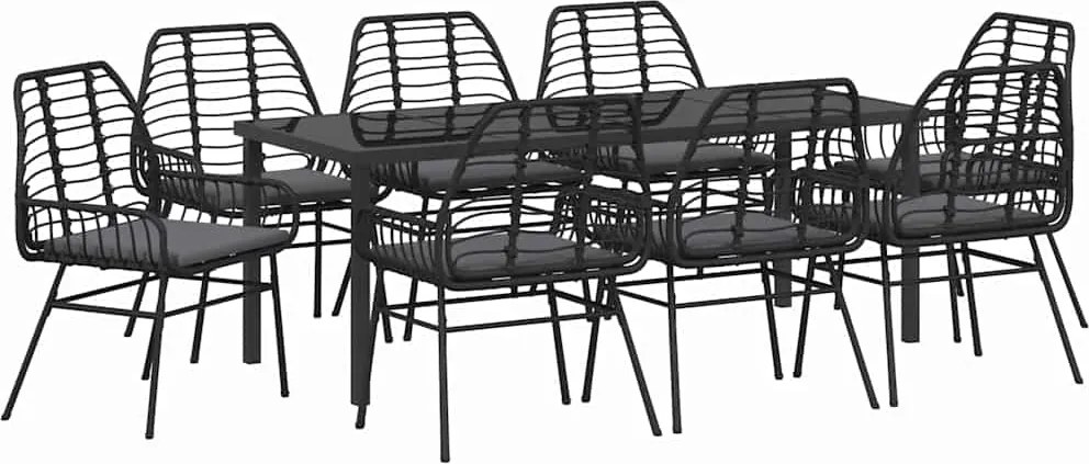vidaXL Kert étkező szett 9 pcs Fekete polirattan