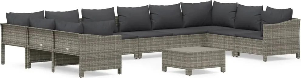 vidaXL 11 részes szürke polyrattan kerti ülőgarnitúra párnákkal