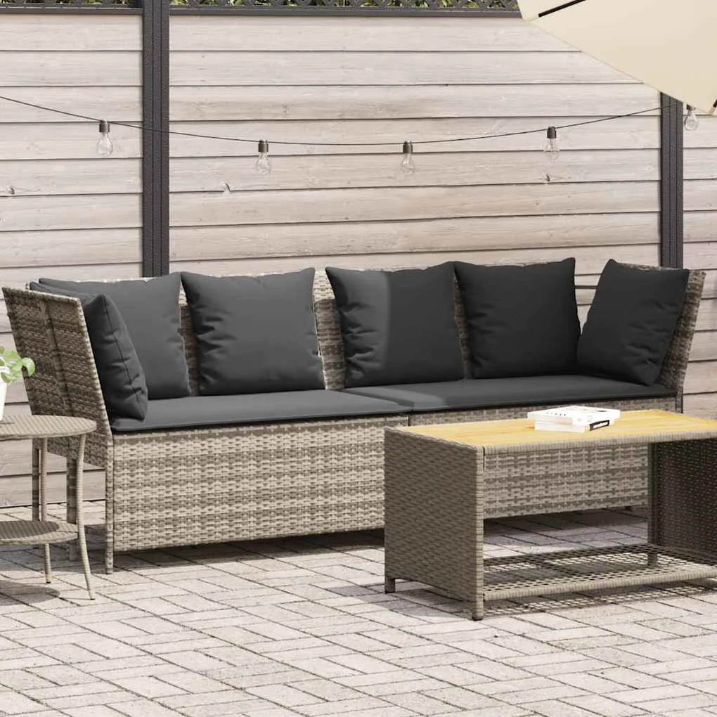 Világosszürke polyrattan kerti kanapé párnával
