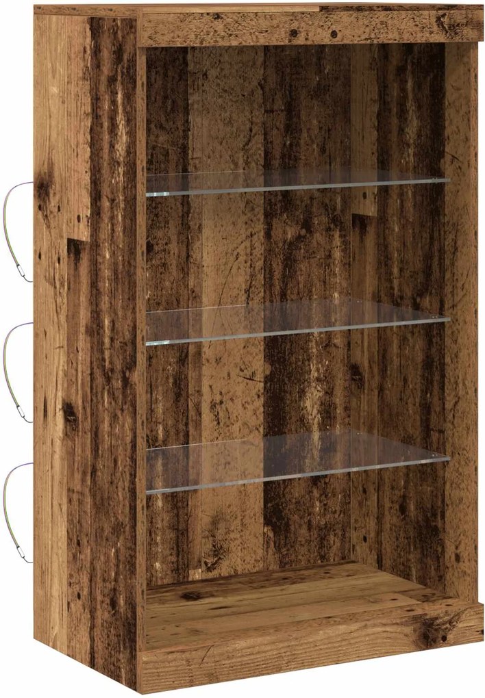 vidaXL LED tálaló LED -es lámpákkal Öreg fa 60,5 x 37 x 100 cm Faanyag