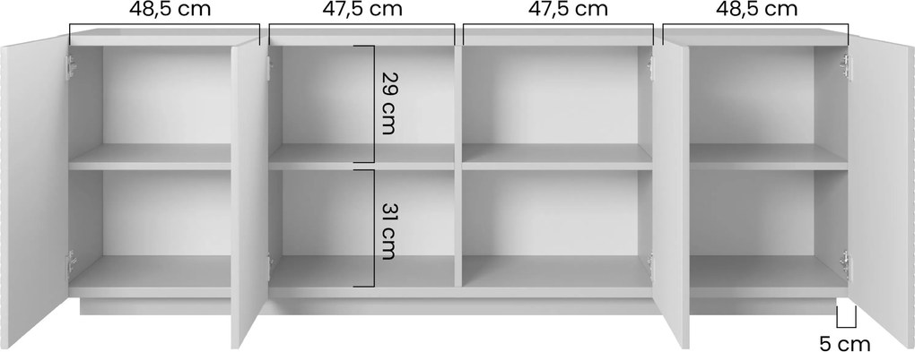 Asha komód 200 cm négyajtós - matt fehér
