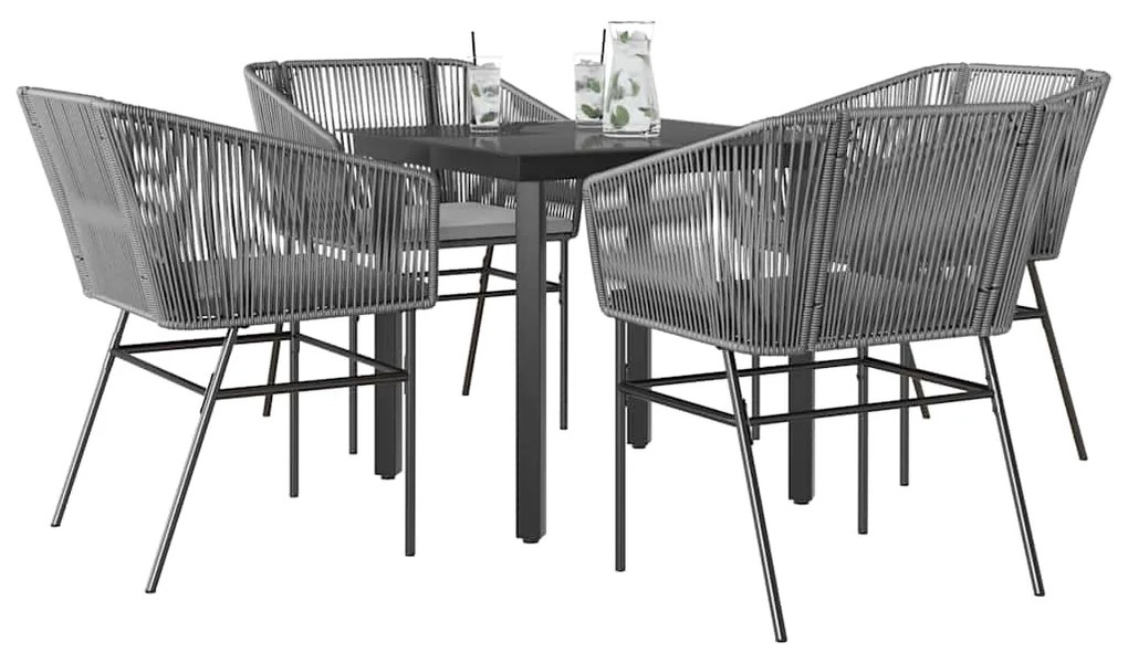 vidaXL 5 részes szürke polyrattan üveg kerti étkezőgarnitúra párnával