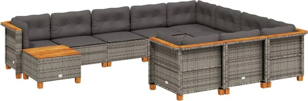 vidaXL 11 részes szürke polyrattan kerti ülőgarnitúra párnákkal