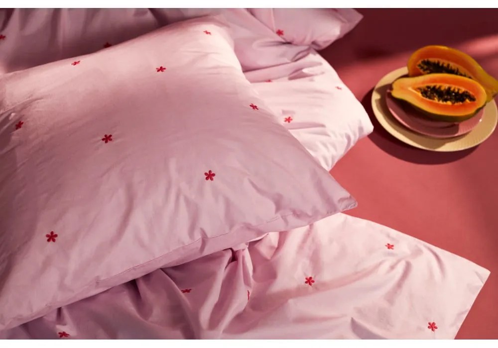 Rózsaszín egyszemélyes pamut-perkál ágyneműhuzat 140x200 cm Daisy – JUNA