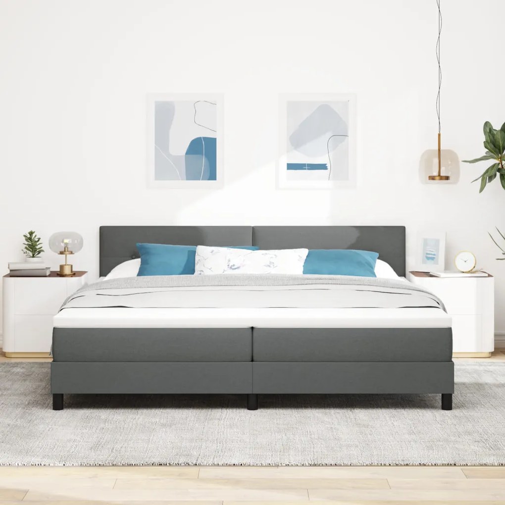 Box Spring Ágy Matraccal Sötétszürke 200x200 cm Textil