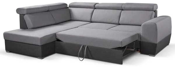 Szürke MATRIX L-alakú sarokkanapé tárolóval, balos, kihúzható
