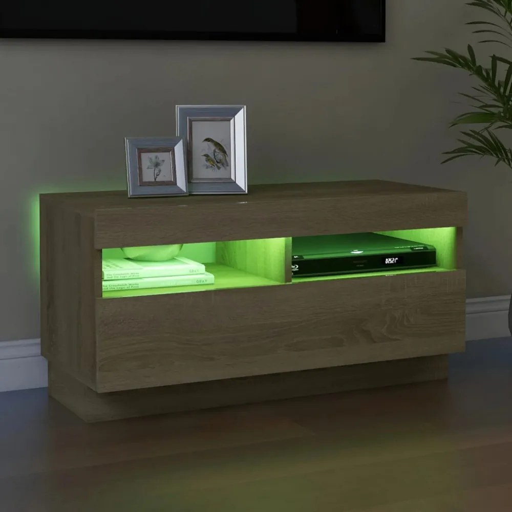 sonoma tölgy színű TV-szekrény LED-lámpákkal 80 x 35 x 40 cm