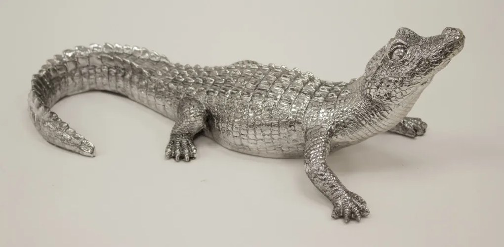 Tropical ezüst színű műanyag krokodil szobor 12x34x16.5cm