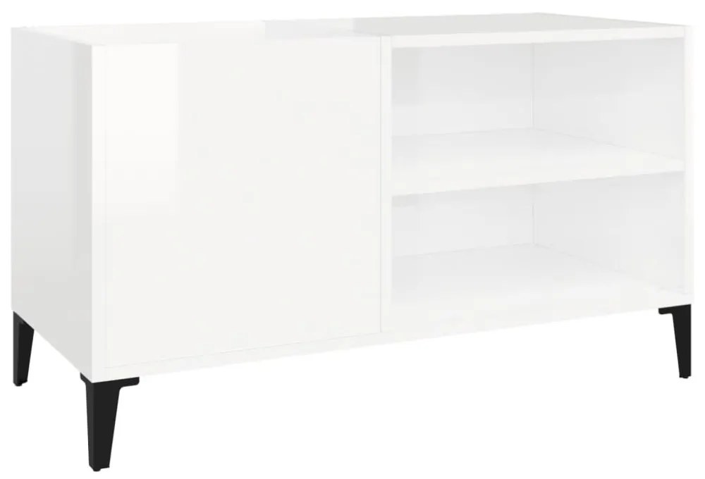 magasfényű fehér szerelt fa hanglemezszekrény 84,5x38x48 cm