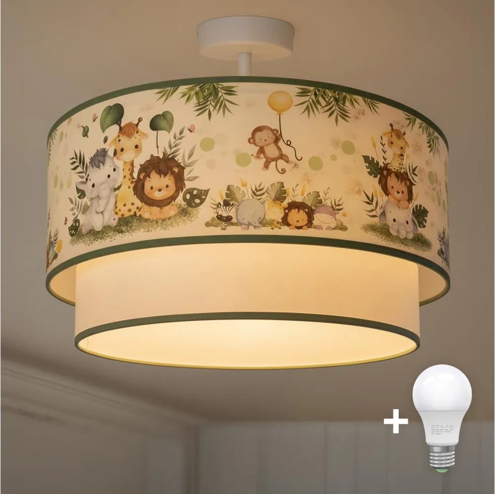 Brilagi-LED Gyerek felületre szerelhető mennyezeti csillár BOBO 1x E27/60W/230V, Ø40 cm, krém/zöld/dzsungel