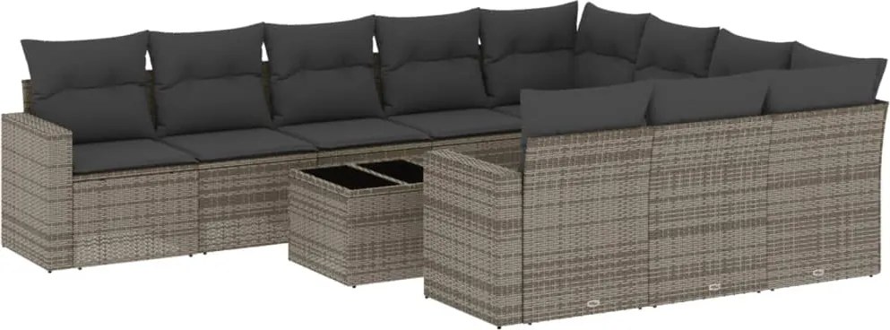 vidaXL 11 részes szürke polyrattan kerti ülőgarnitúra párnákkal